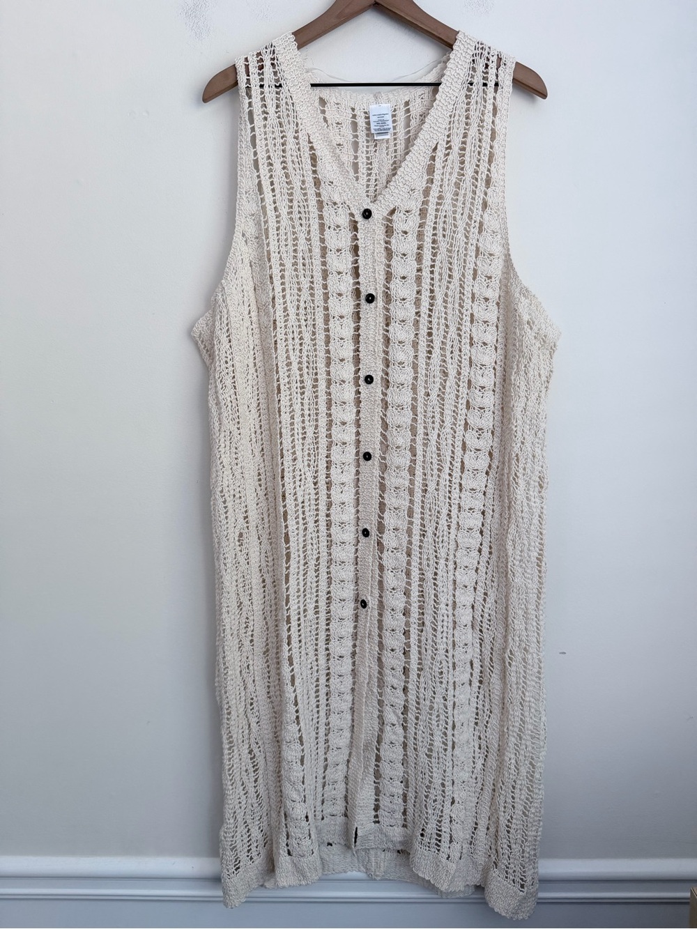 Women's Cream Crochet Button-Front cardigan Vest Cotton XXL/XXXL